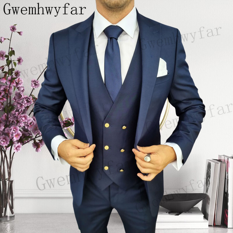Formal Wear For Men In Wedding - Gwenhwyfar-メンズピークラペルタキシード、花婿付け添人のスーツ、結婚式、ウエディング、ディナーパーティーウェア、ブレザーパンツ、ジャケット、パンツ、ベスト