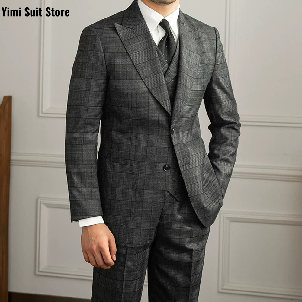 Men Formal Wear Modern - YiMinpwp メンズスーツ 3点セット チェック柄 クラシック オケージョンウェア