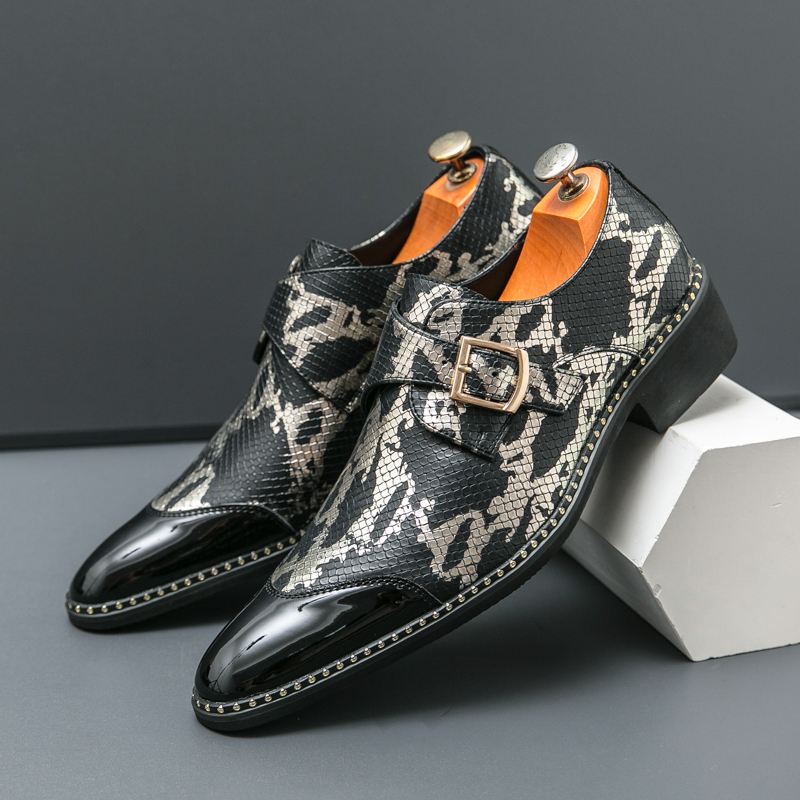 Men Formal Wear Brands - レトロクラシック Le Fu 靴男性 PU ブラックグリーンスプライシングサイドバックルビジネスファッションブランドフォーマルシューズサイズ