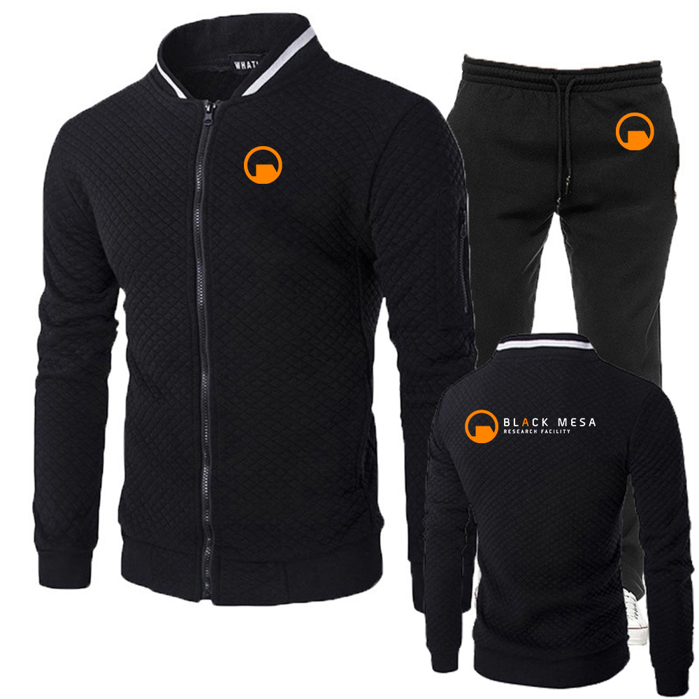 Slim Fit Suit Set - ブラックメサ研究施設 新品メンズスリムフィットスーツ - ツーピースセット - ラウンドネックジッパージャケットトップ+パンツ