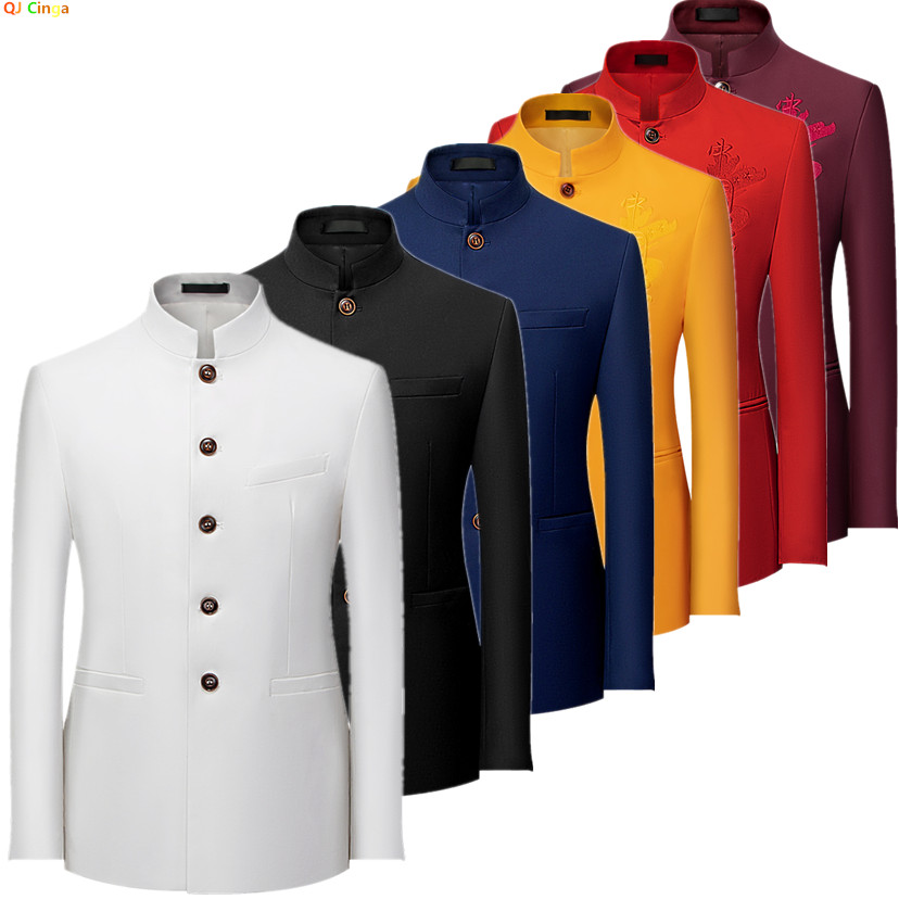Men Formal Wear Black And White - 2026年 メンズ 中華風 長袖スーツジャケット 韓国風 フィット