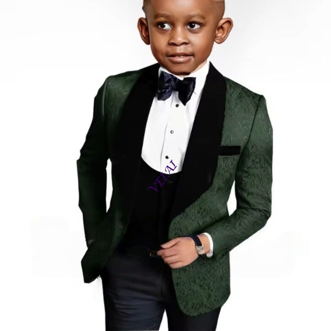 Formal Wear For Men Kids - IFashion 花柄3点セット男の子用スーツ ウェディングタキシード ジャケット パンツ ベストセット