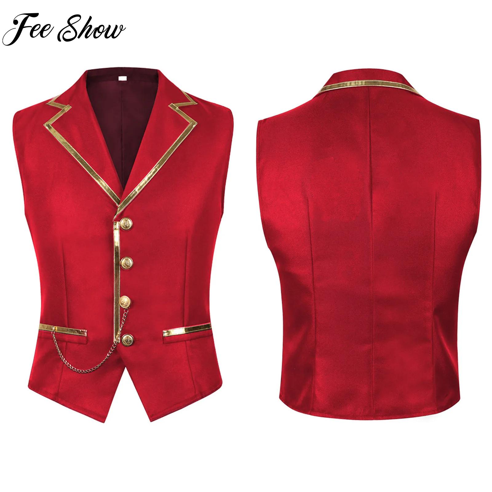 Formal Wear For Men Xxl - メンズハロウィンスチームパンクチョッキフォーマルイブニングパーティージャケットメタリックシャイニートリムチェーン装飾ベストカーニバルパフォーマンスウェア