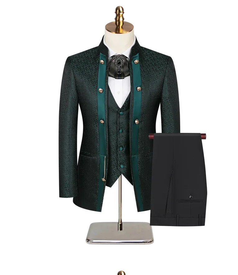 Men Formal Wear Modern - 現代のテーラード結婚式のスーツ男性 2 ピースブレザーパンツシングルブレストジャカード生地フォーマルビジネスオフィスカスタマイズ