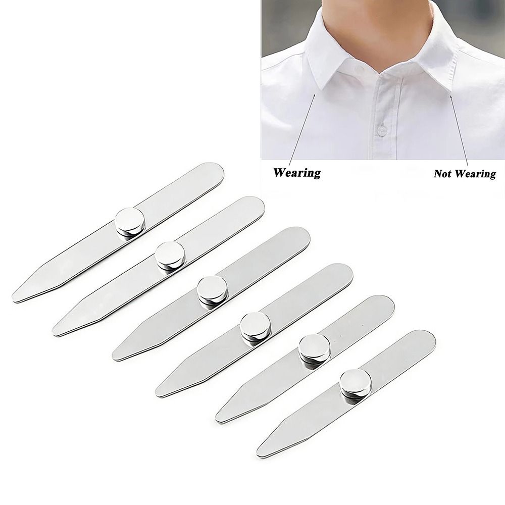 Collar Stay Metal - 6個入り 耐久性のあるステンレス製襟骨補強材 マグネット式 ボックス入り シャツ用襟骨補強インサート ビジネスマン向け襟サポート