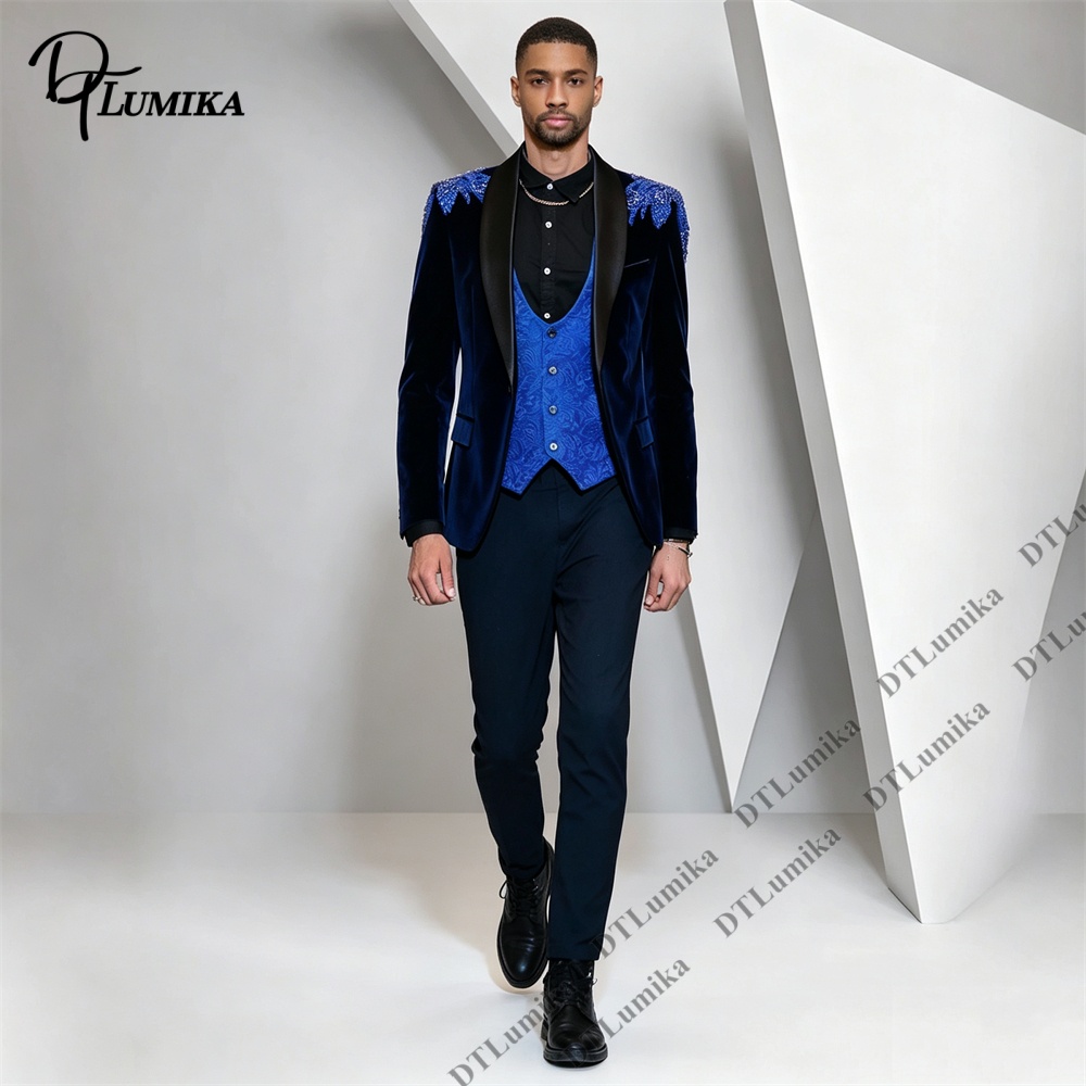 Formal Wear For Men In Wedding - Peagent メンズ 3 ピース ベルベット スーツ