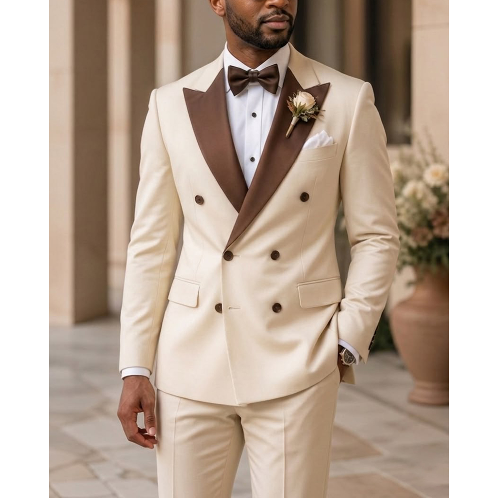 Formal Wear For Men In Wedding - 男性ダブルブレストタキシードスーツファッションピークドラペル着用フォーマル結婚式モダン紳士新郎プロムパーティー 2 ピース衣装