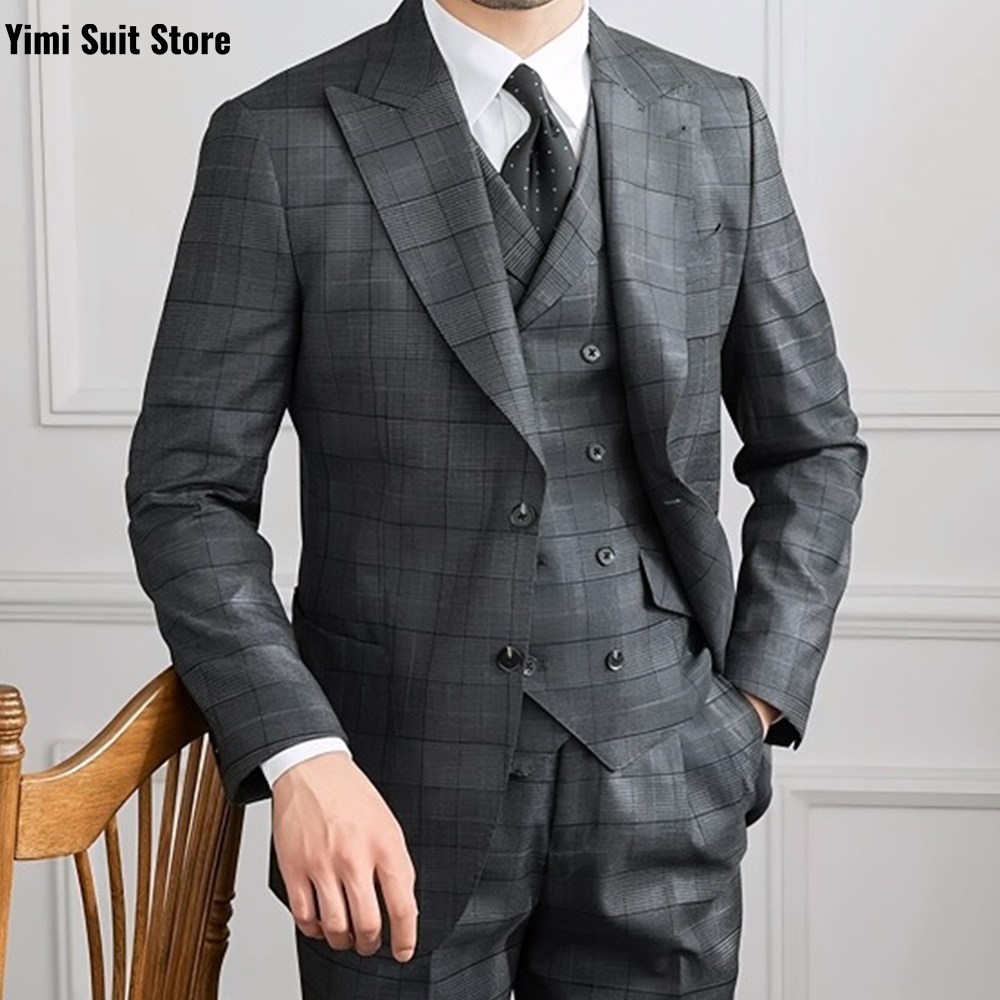 YiMinpwp メンズスーツ 3点セット チェック柄 クラ - Men Formal Wear Modern のレビューと価格
