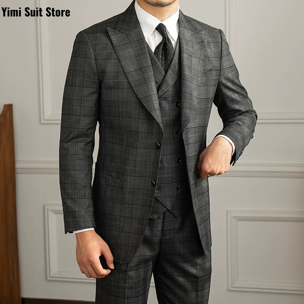 YiMinpwp メンズスーツ 3点セット チェック柄 クラ - Men Formal Wear Modern のレビューと価格