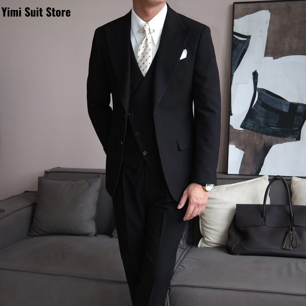 黒の高品質メンズスーツ3ピースセット、ワンブレスト、ビジネス - Men Formal Wear Modern のレビューと価格