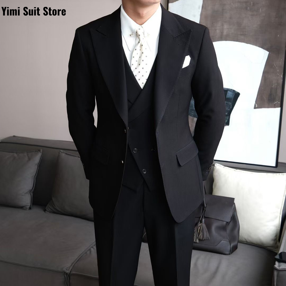 黒の高品質メンズスーツ3ピースセット、ワンブレスト、ビジネス - Men Formal Wear Modern のレビューと価格