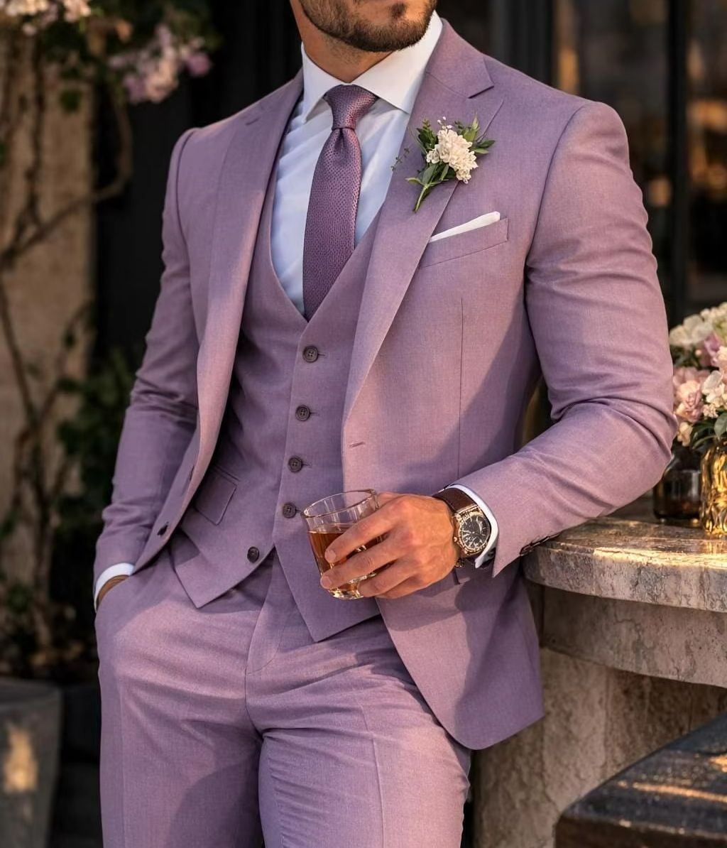 ラベンダー 3 ピースメンズスーツ ライラック スリムフィッ - Formal Wear For Men In Wedding のレビューと価格