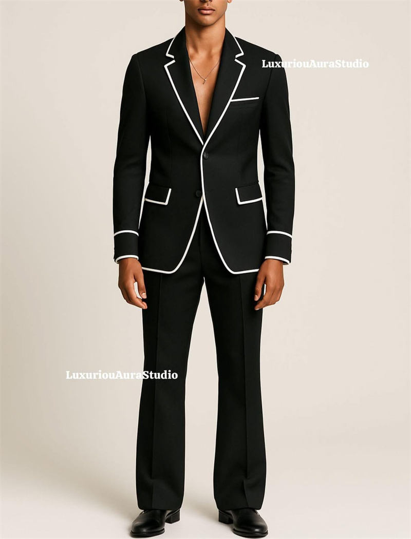 デザイナーブラックメンズスーツセット 2ピース ブレザー+パ - Men Formal Wear Black And White のレビューと価格