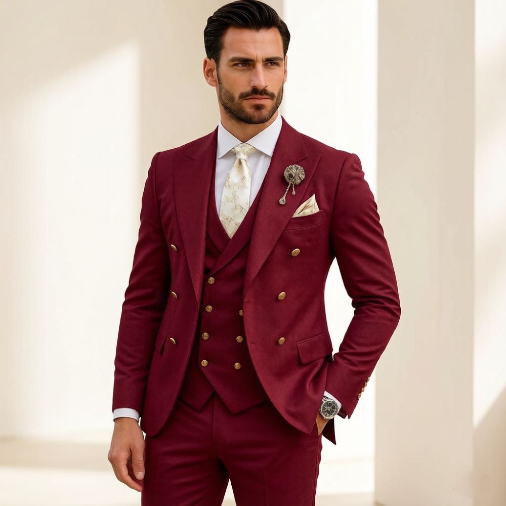 メンズアイボリーウェディングスーツスリムフィット3ピースダブ - Men Formal Wear Modern のレビューと価格