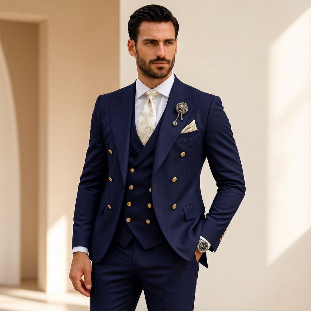 メンズアイボリーウェディングスーツスリムフィット3ピースダブ - Men Formal Wear Modern のレビューと価格