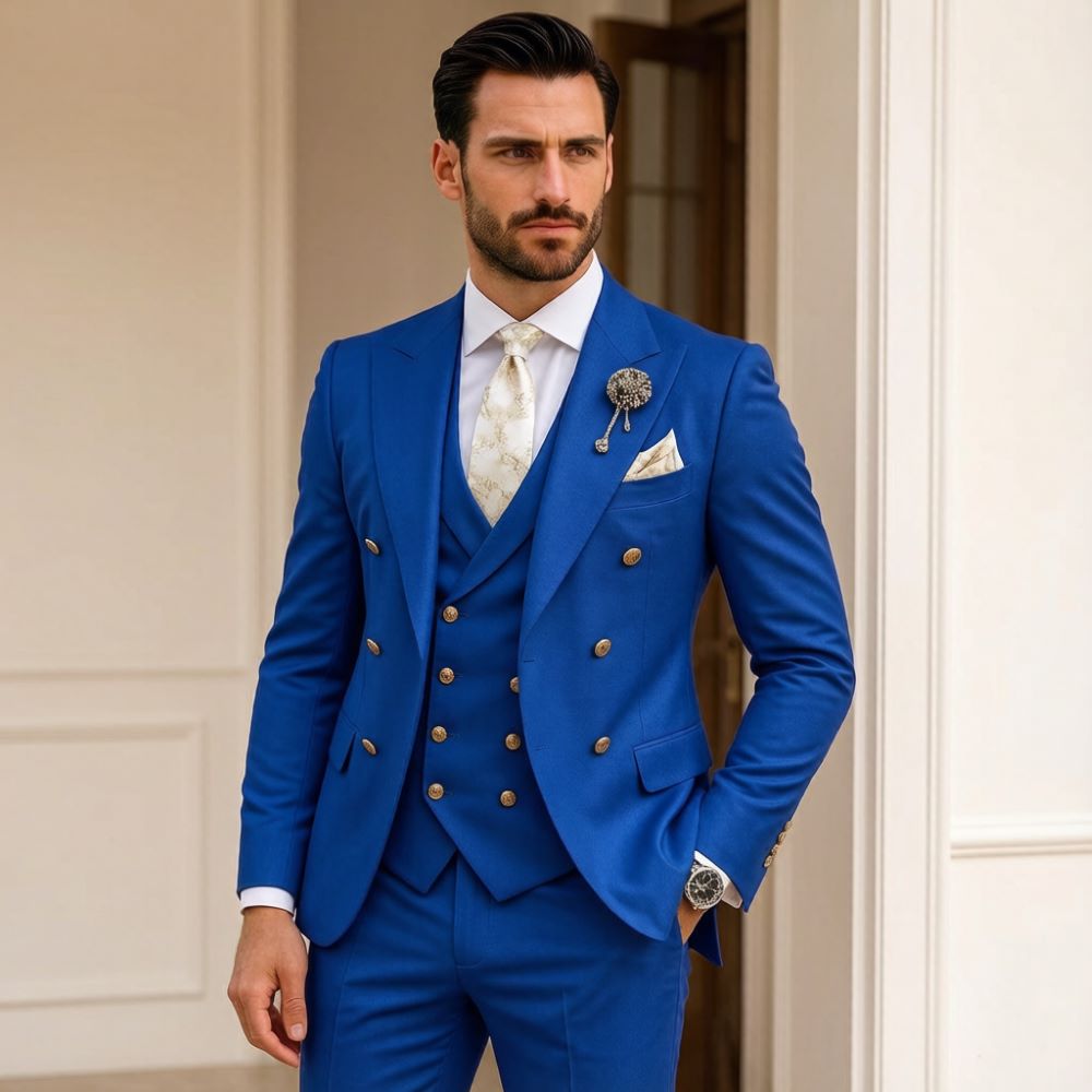 メンズアイボリーウェディングスーツスリムフィット3ピースダブ - Men Formal Wear Modern のレビューと価格