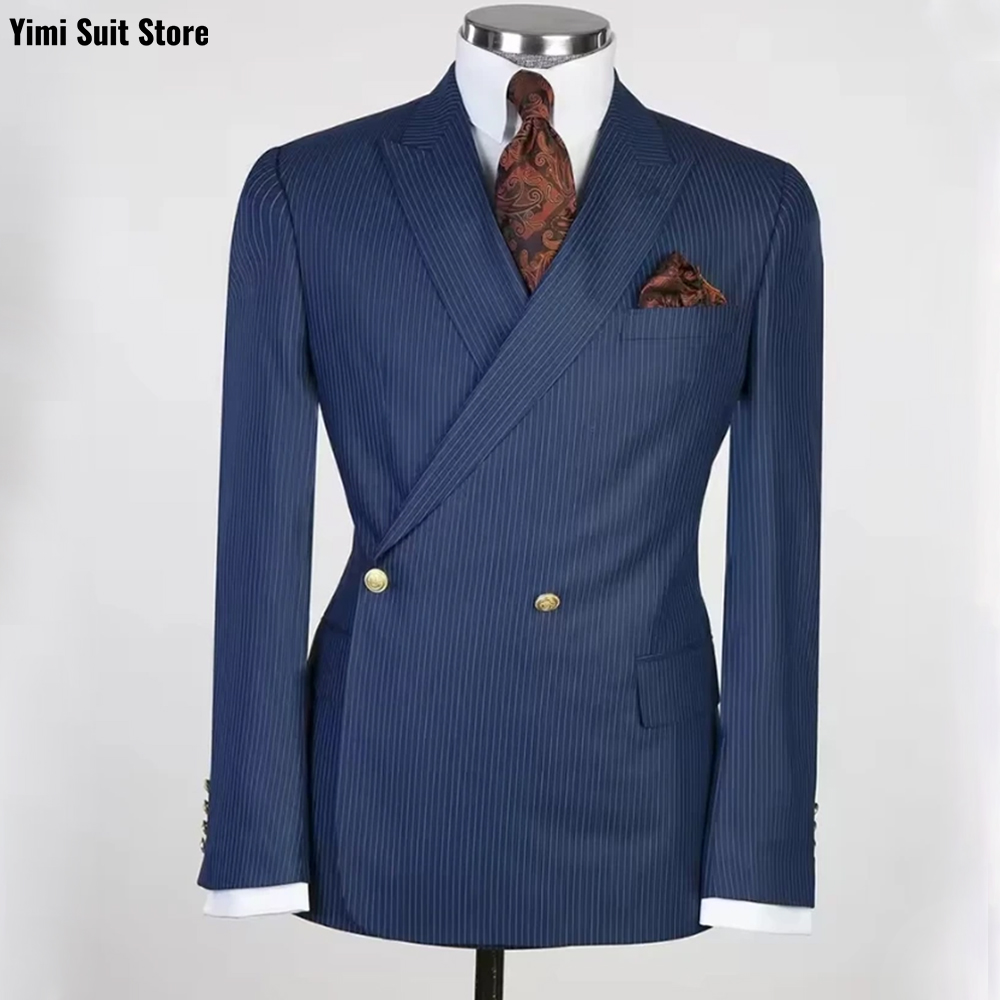 ピンストライプ メンズスーツ 2ピース ワンブレスト ブレザ - Men Formal Wear Modern のレビューと価格