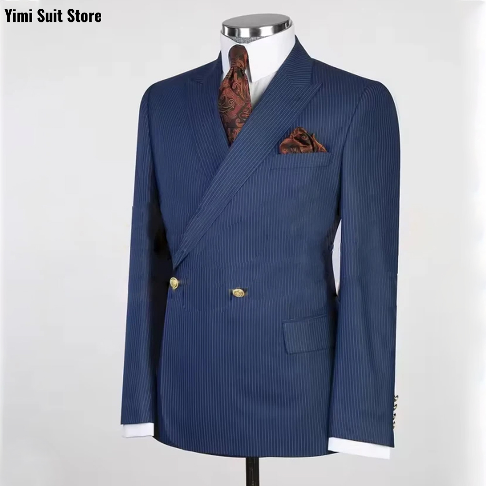 ピンストライプ メンズスーツ 2ピース ワンブレスト ブレザ - Men Formal Wear Modern のレビューと価格