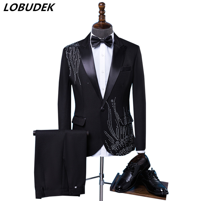 メンズスリムフィットフォーマルスーツ、黒白ストーン付きブレザ - Men Formal Wear Black And White のレビューと価格