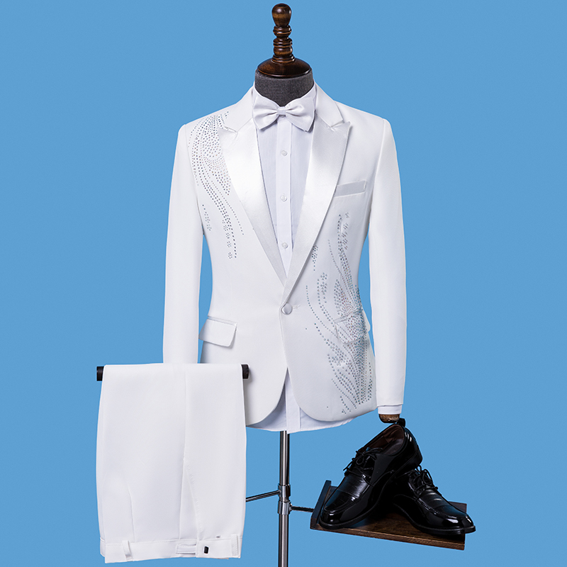 メンズスリムフィットフォーマルスーツ、黒白ストーン付きブレザ - Men Formal Wear Black And White のレビューと価格