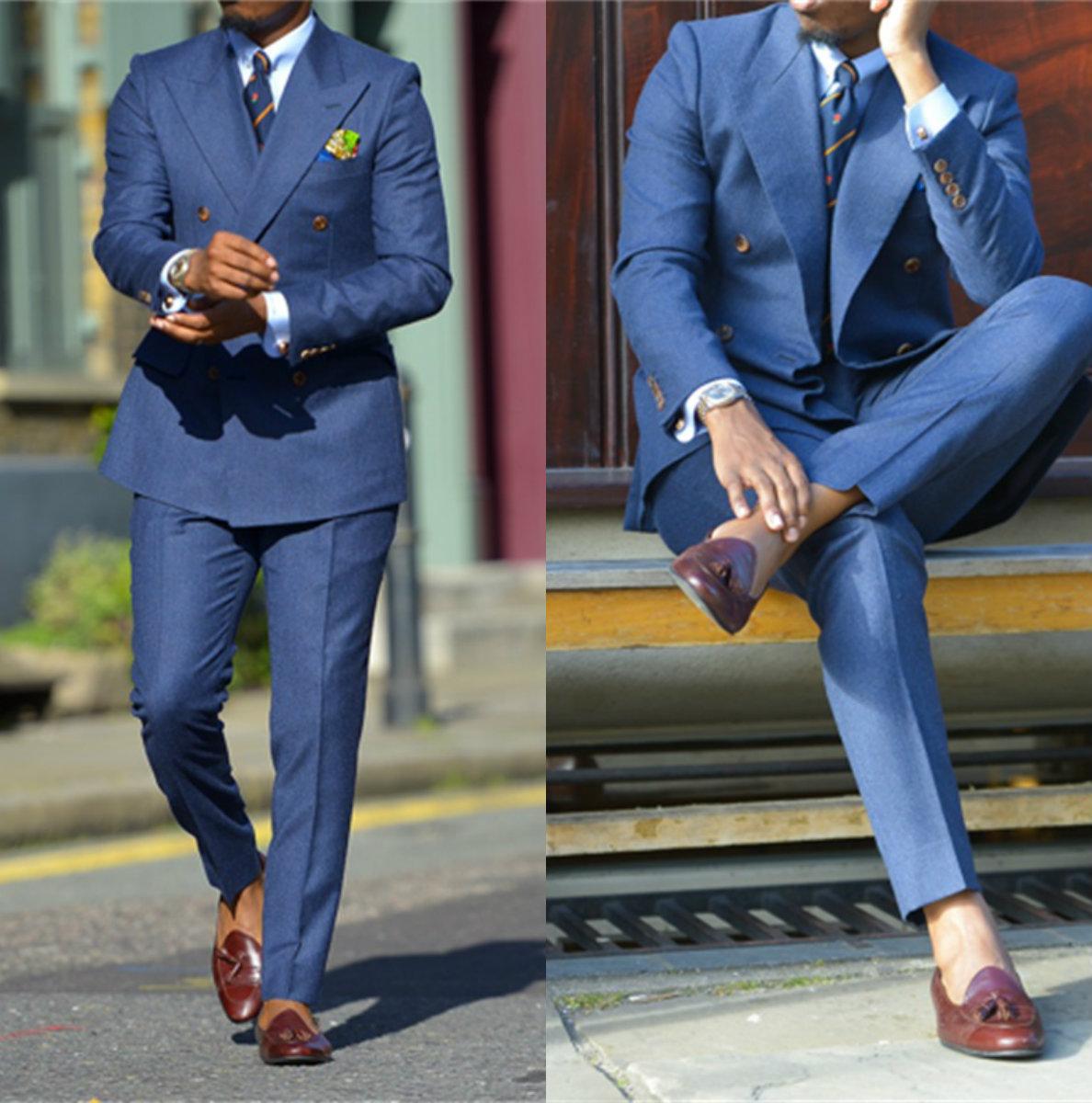 ダークブルーのフォーマルメンズスーツ,2ピース,結び目付きラ - Formal Wear For Men In Wedding のレビューと価格