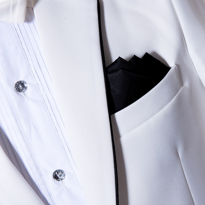 新しいメンズホワイトビジネスカジュアルスーツ新郎結婚式黒パイ - Men Formal Wear Black And White のレビューと価格