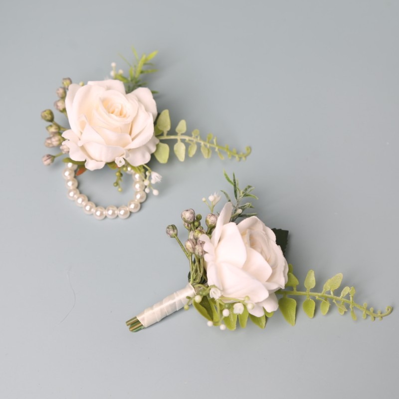 結婚式のスーツのコサージュ男性の花結婚式の男性の人工バラ手首 - Men'S Formal Wear For A Wedding のレビューと価格