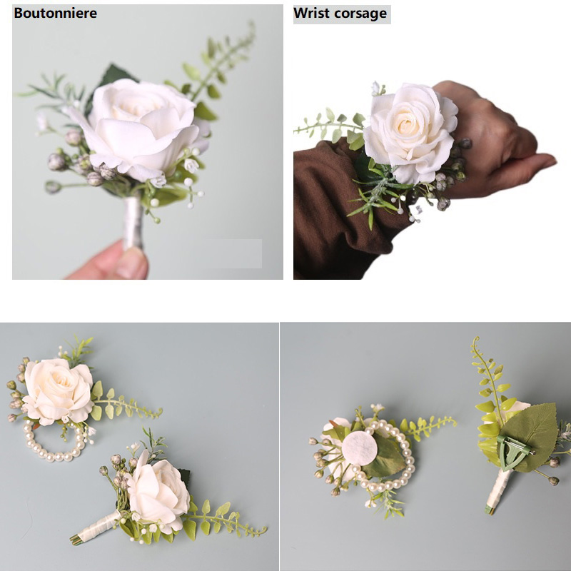 結婚式のスーツのコサージュ男性の花結婚式の男性の人工バラ手首 - Men'S Formal Wear For A Wedding のレビューと価格