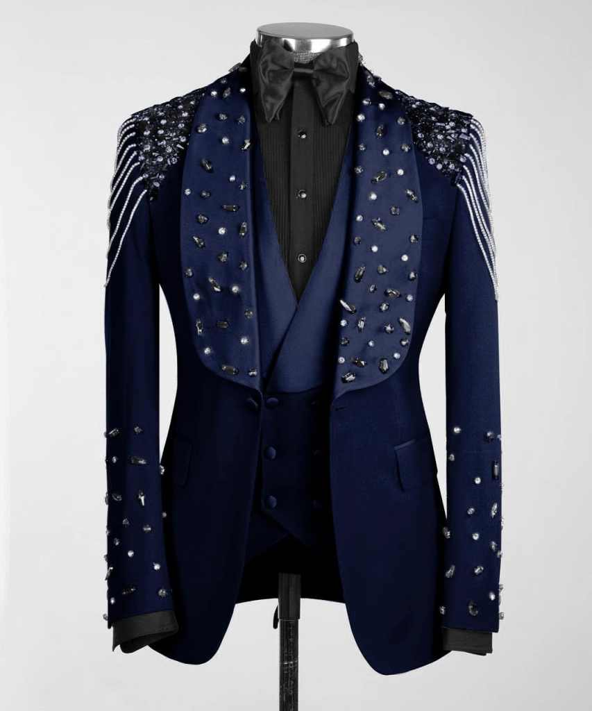 豪華なテーラード結婚式のスーツ男性 3 ピースブレザーパンツ - Men Formal Wear Modern のレビューと価格