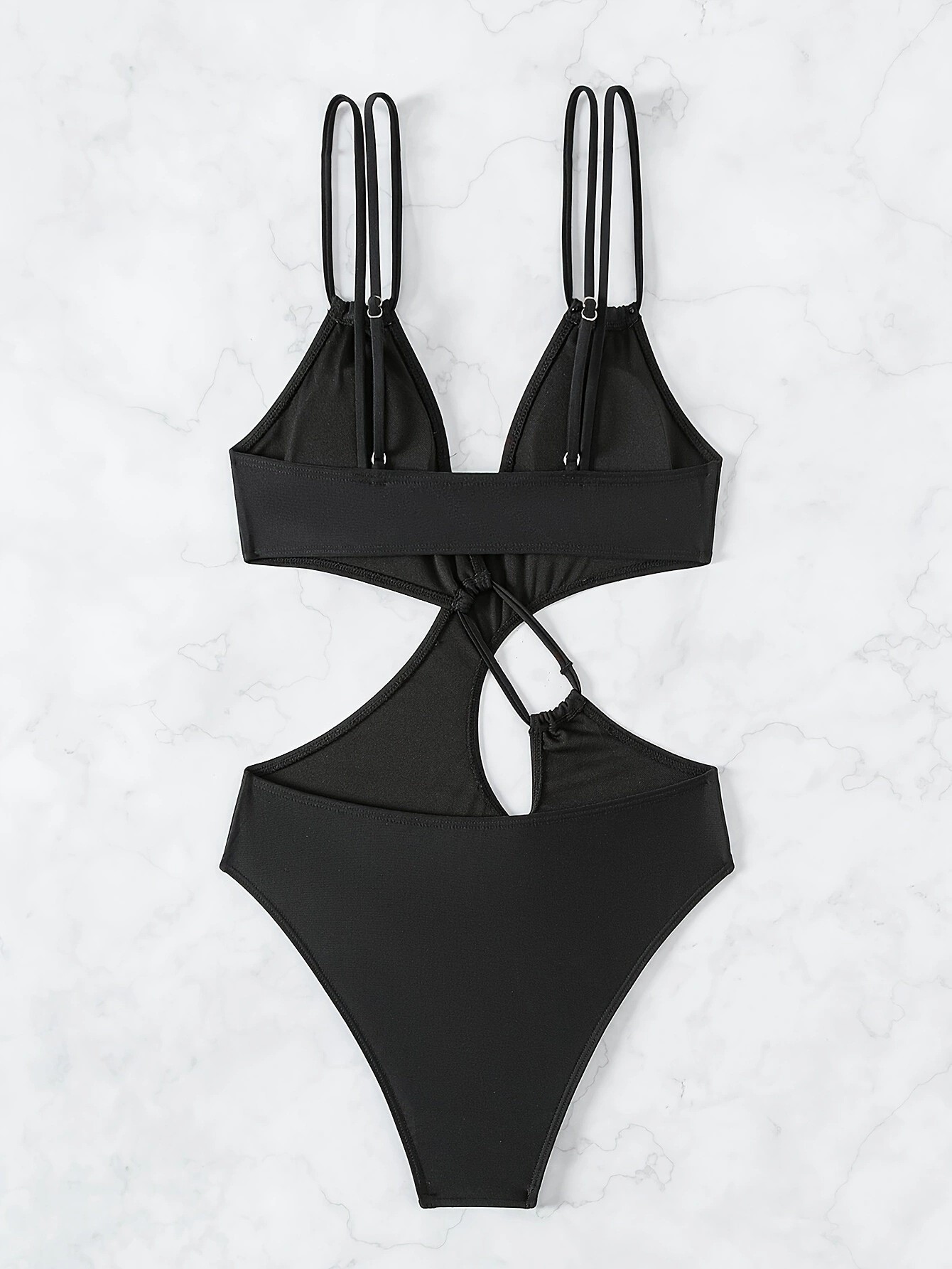 女性タンキニ水着ブラックモノキニディープ V ネック中空バッ - Slim Fit Suit Set のレビューと価格