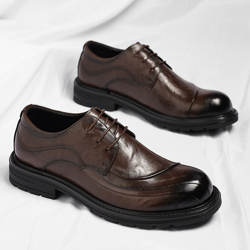 ブラウンの艶出し本革レースアップチャンキーソールフォーマルビ - Men'S Formal Wear For A Wedding のレビューと価格