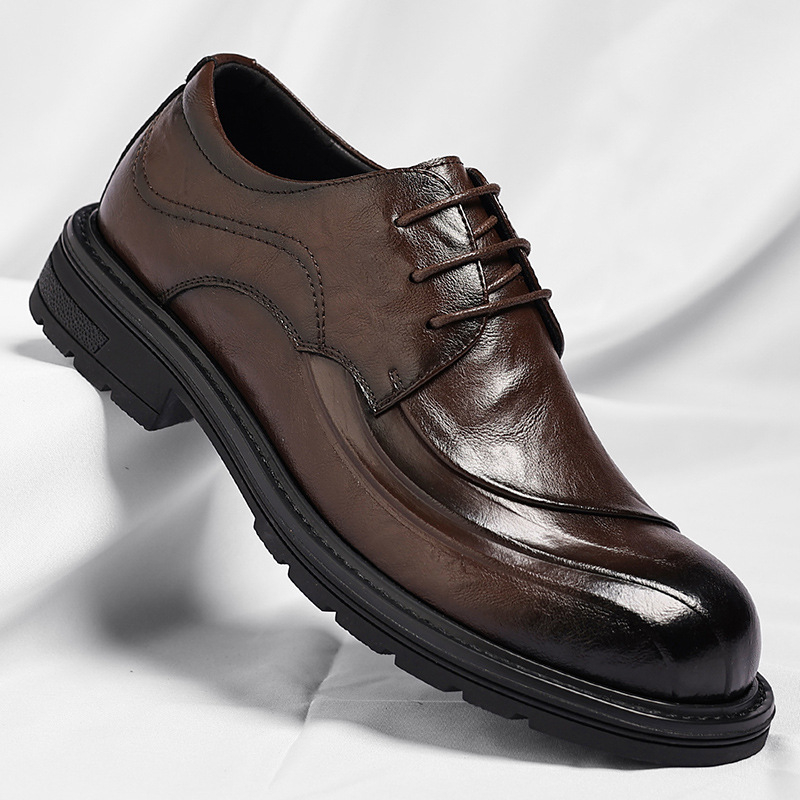 ブラウンの艶出し本革レースアップチャンキーソールフォーマルビ - Men'S Formal Wear For A Wedding のレビューと価格