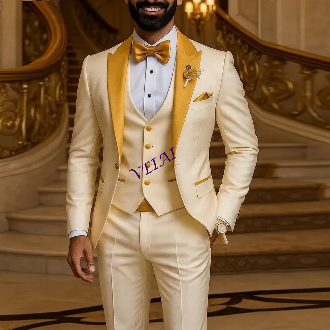 カスタムゴールドカラー アイボリー メンズスーツ 結婚式 パ - Men'S Formal Wear For A Wedding のレビューと価格