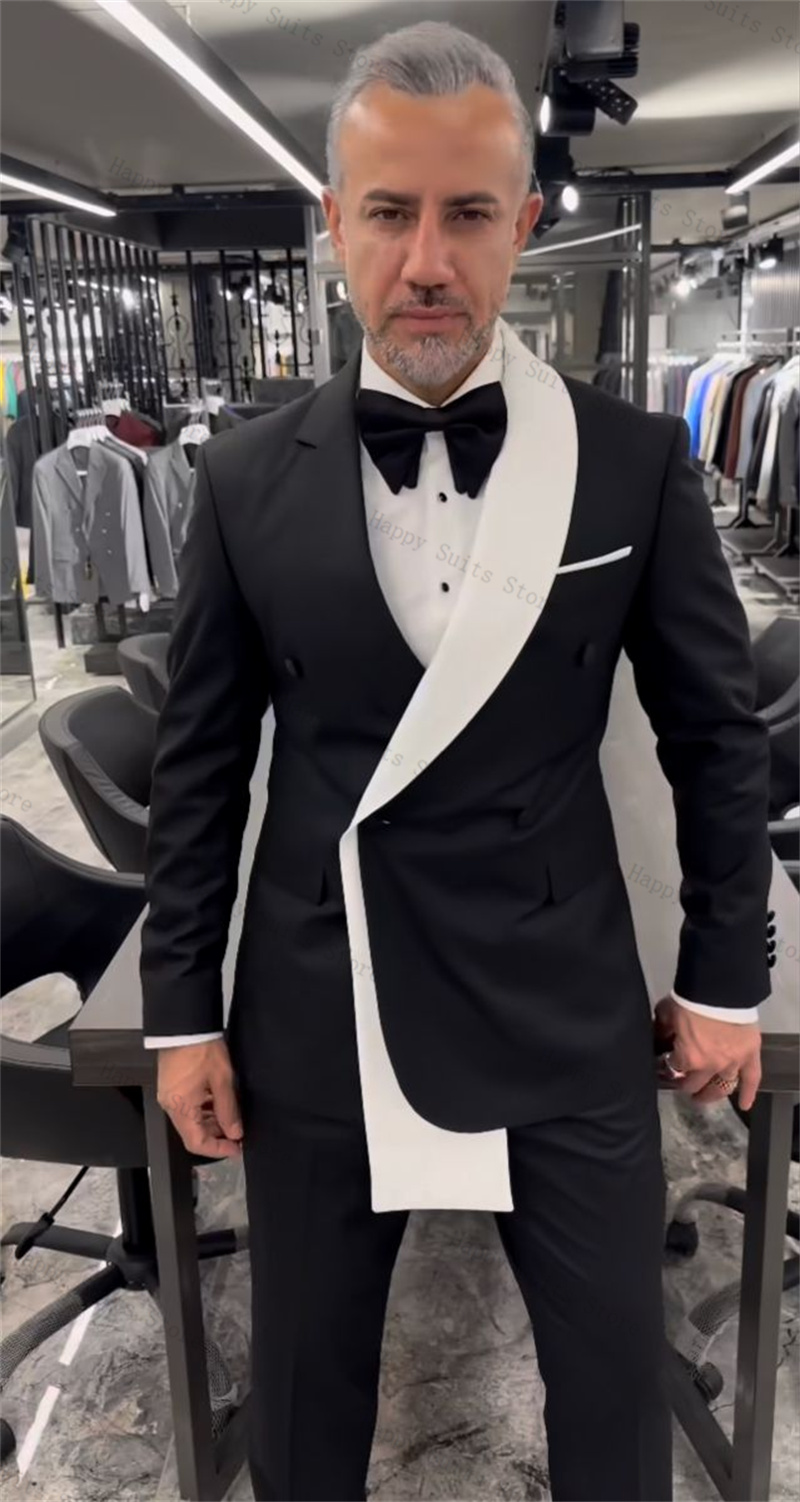 黒白男性スーツセット 2 ピースブレザー + パンツズボンダ - Men Formal Wear Black And White のレビューと価格