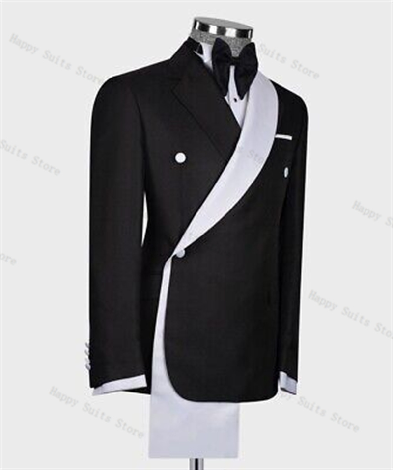 黒白男性スーツセット 2 ピースブレザー + パンツズボンダ - Men Formal Wear Black And White のレビューと価格