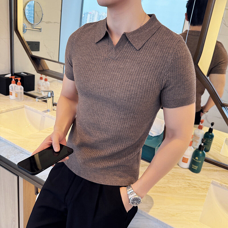 メンズ スリムフィット ポロカラー ジャカード ニット セー - Men Formal Wear Modern のレビューと価格