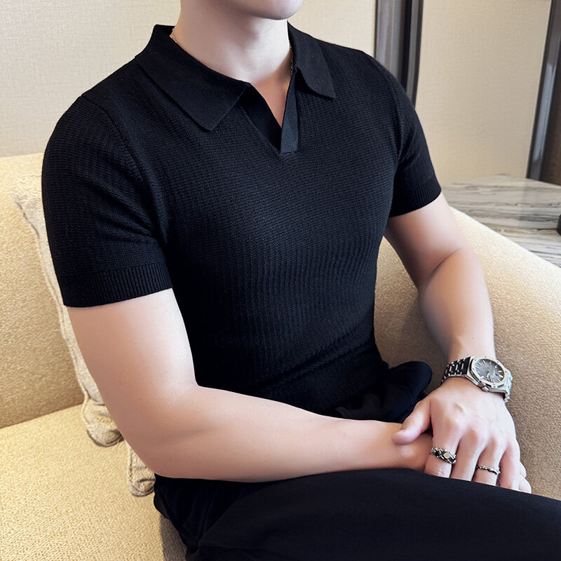 メンズ スリムフィット ポロカラー ジャカード ニット セー - Men Formal Wear Modern のレビューと価格