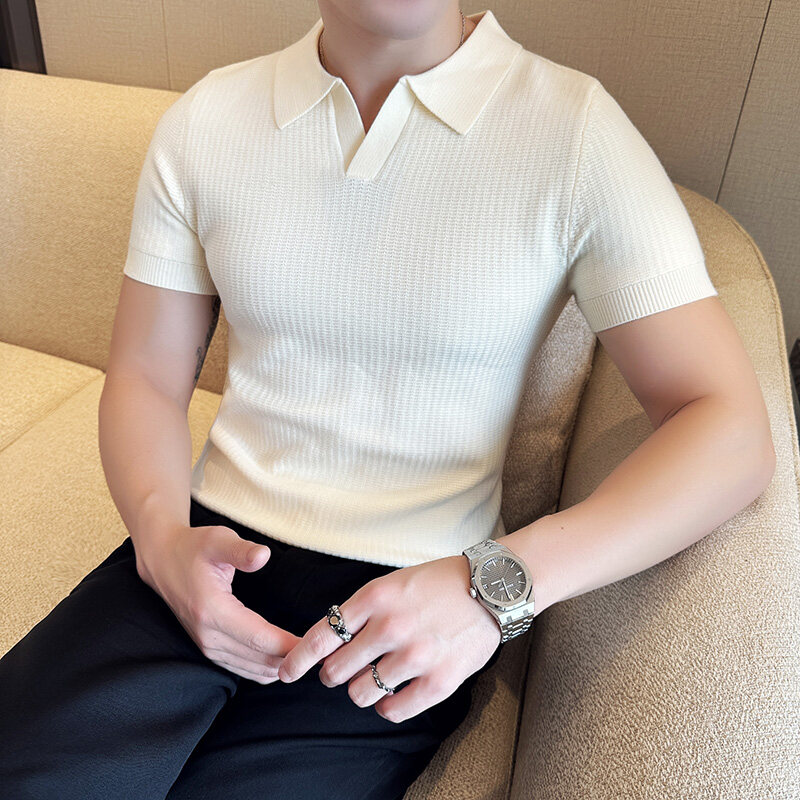 メンズ スリムフィット ポロカラー ジャカード ニット セー - Men Formal Wear Modern のレビューと価格