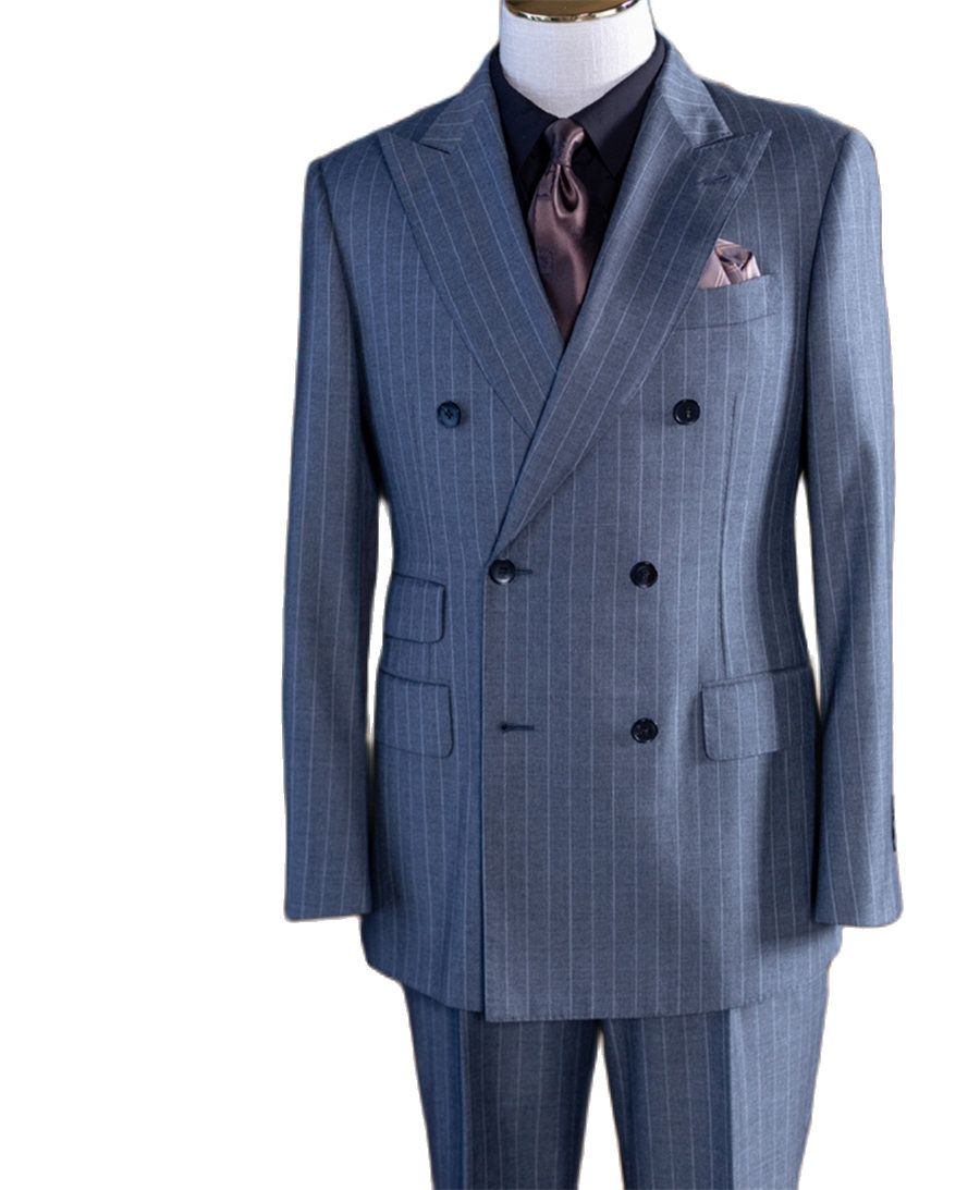 グレーストライプダブルブレストクラシックメンズスーツ2ピース - Formal Wear For Men In Wedding のレビューと価格