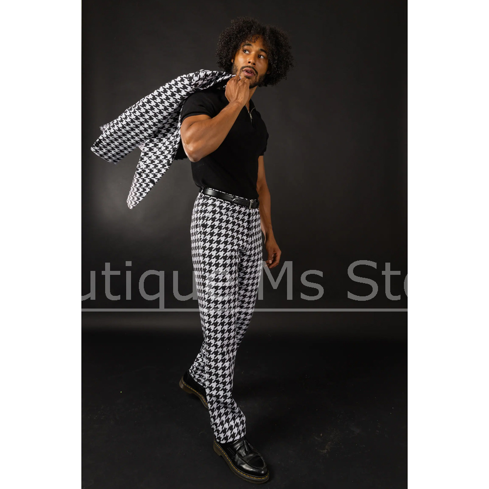 黒白千鳥格子柄メンズスーツ スリムフィットブレザーパンツセッ - Men Formal Wear Black And White のレビューと価格