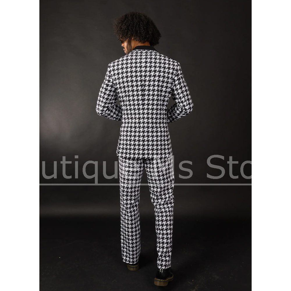 黒白千鳥格子柄メンズスーツ スリムフィットブレザーパンツセッ - Men Formal Wear Black And White のレビューと価格