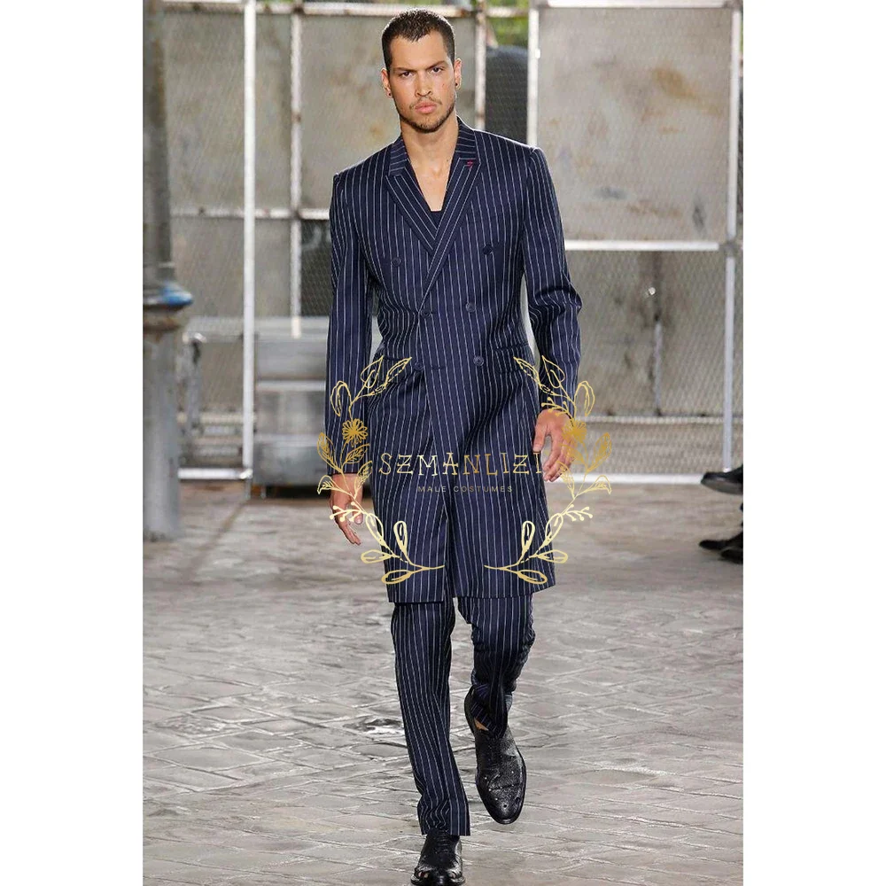 フォーマルメンズスーツ 2 ピース ネイビー ブルー ストラ - Men Formal Wear Modern のレビューと価格