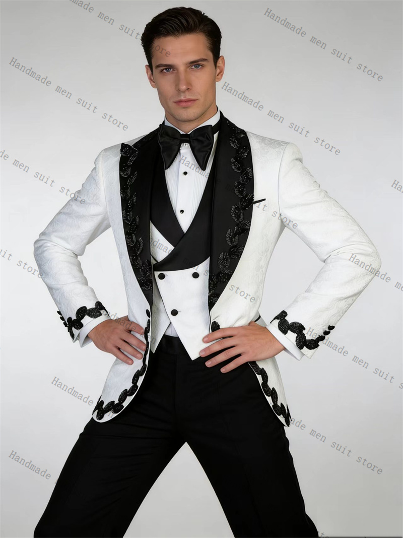白黒メンズスーツセット 2ピース クリスタルブレザー+コット - Men Formal Wear Black And White のレビューと価格