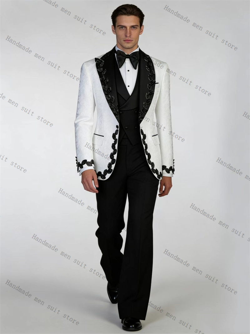 白黒メンズスーツセット 2ピース クリスタルブレザー+コット - Men Formal Wear Black And White のレビューと価格