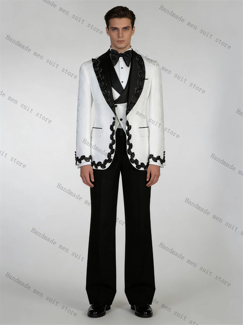 白黒メンズスーツセット 2ピース クリスタルブレザー+コット - Men Formal Wear Black And White のレビューと価格