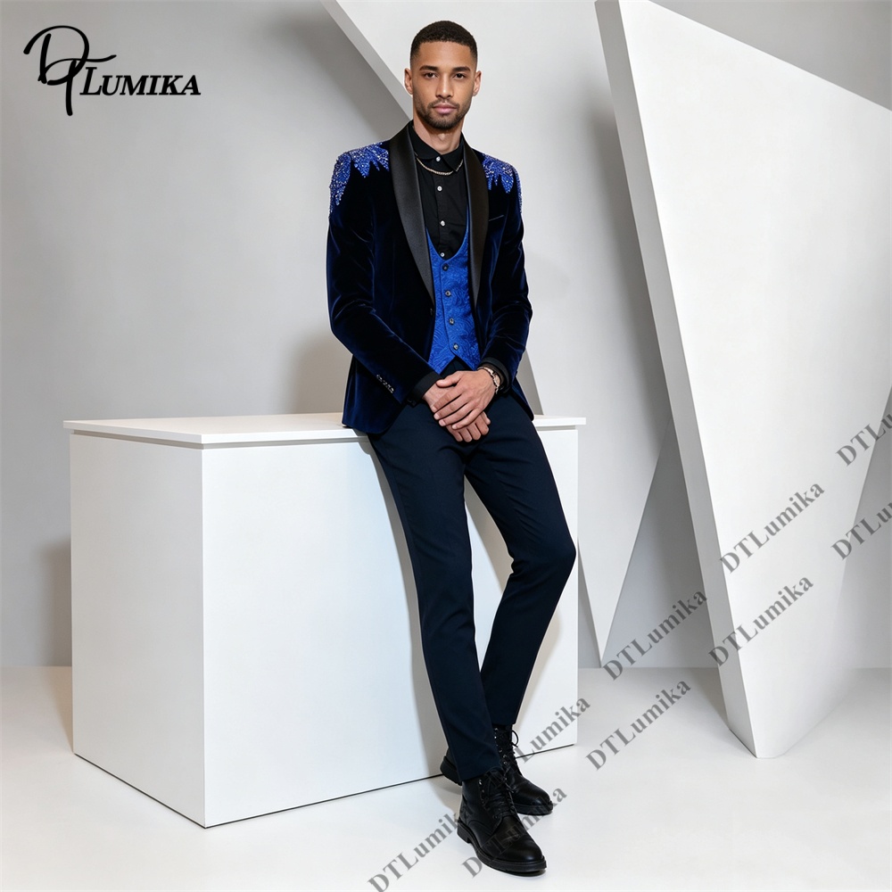 Peagent メンズ 3 ピース ベルベット スーツ ブラ - Formal Wear For Men In Wedding のレビューと価格