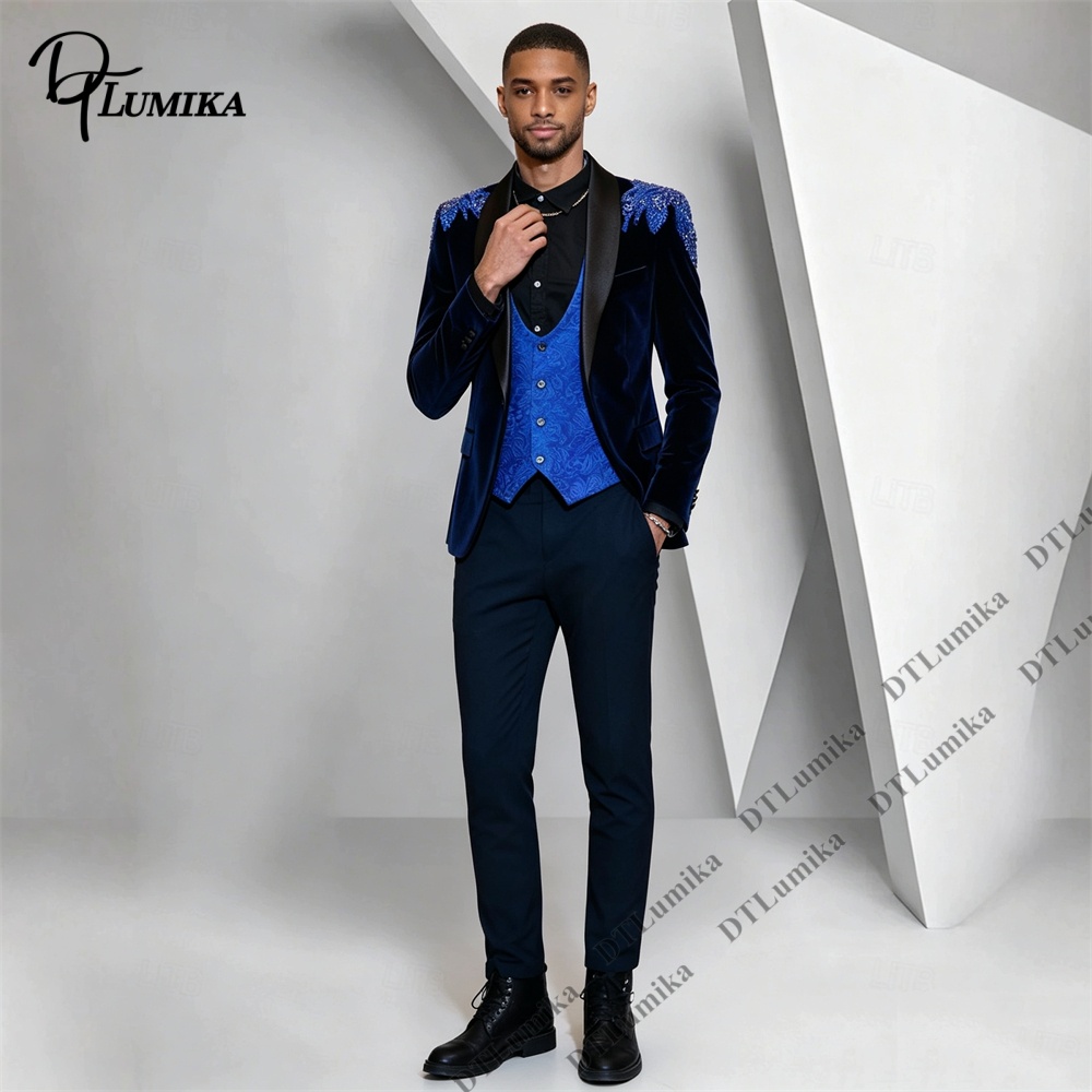 Peagent メンズ 3 ピース ベルベット スーツ ブラ - Formal Wear For Men In Wedding のレビューと価格