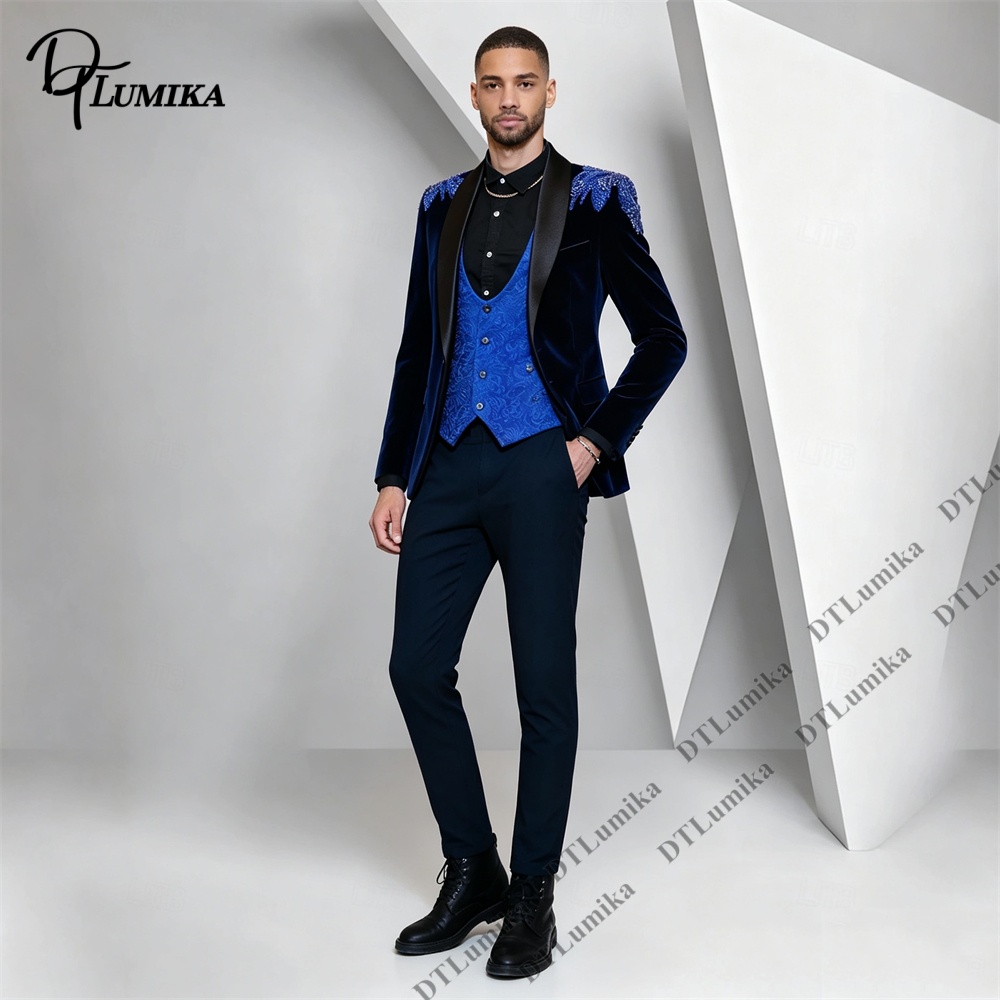 Peagent メンズ 3 ピース ベルベット スーツ ブラ - Formal Wear For Men In Wedding のレビューと価格