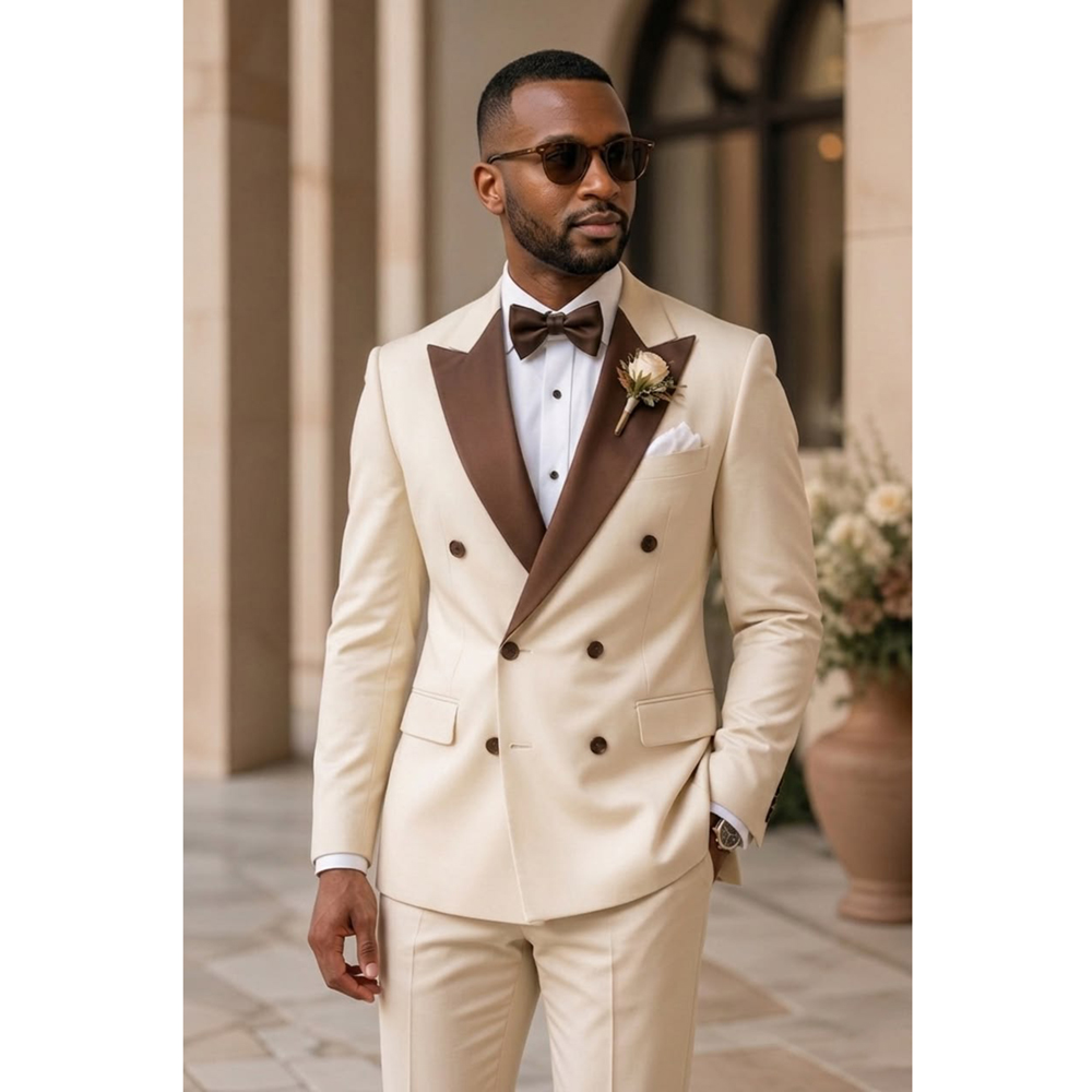 男性ダブルブレストタキシードスーツファッションピークドラペル - Formal Wear For Men In Wedding のレビューと価格